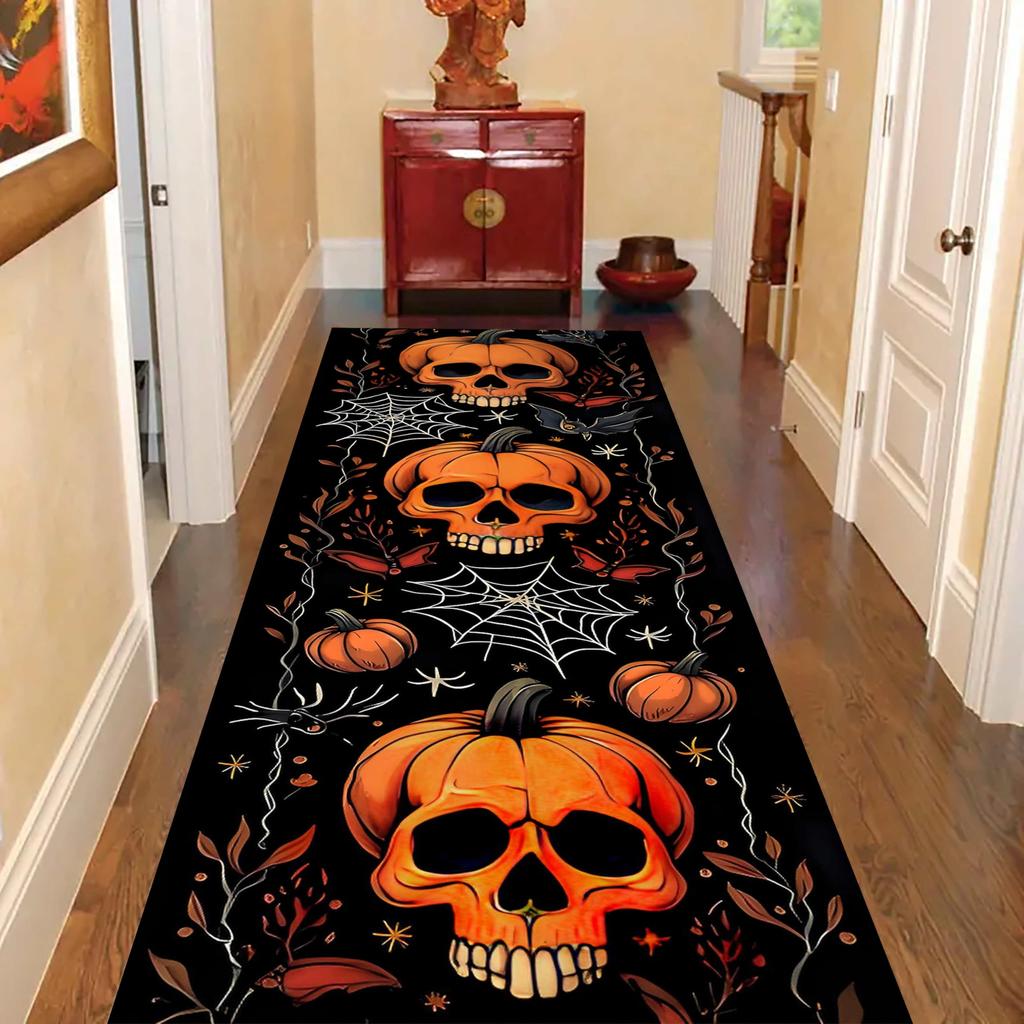 Halloween Runner Rug Abstract Pumpkin Skull Carpet Kitchen Anti-Slip Spider Web Printed Rugs for Living Room Home Decor