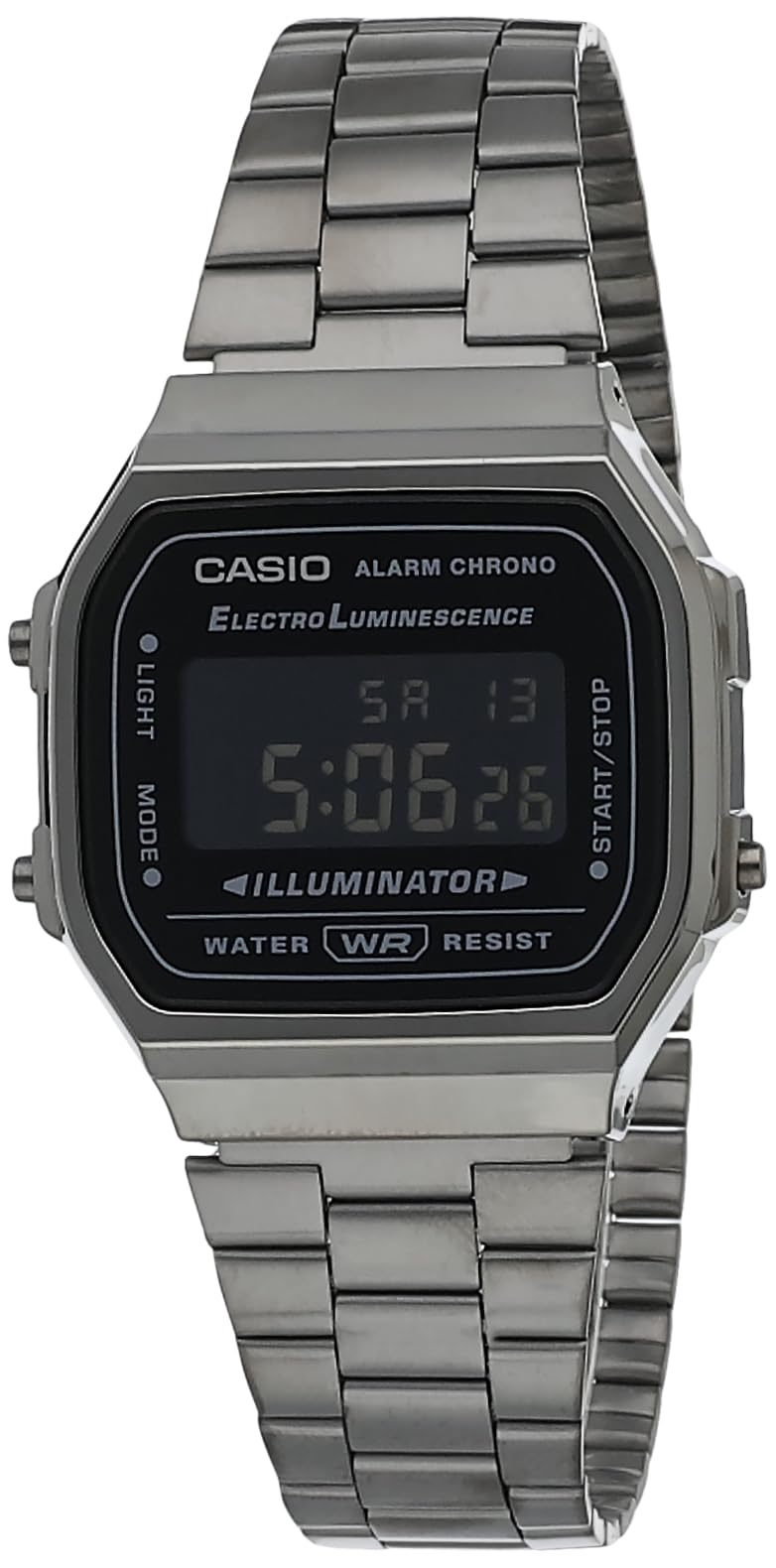 Casio Vintage Digital Black Dial Unisex Watch with Gray Metal Strap A168WGG-1BDF (D182)