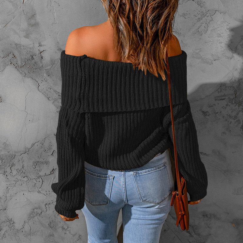 Women's Winter Knitwear Off The Shoulder One Shoulder Solid Colour Loose Fit Jumper Luxurious Relaxed-fit Slimming and Versatile Top