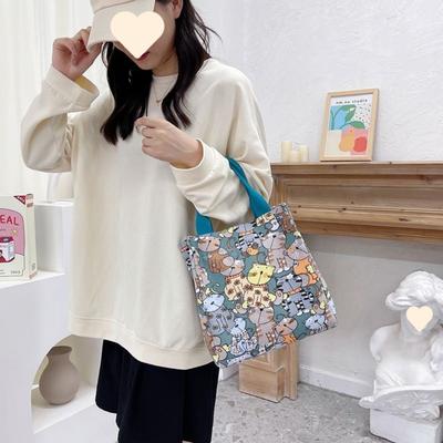 Cute Cartoon Print Lunch Bag Portable Canvas Bag Women's Casual Handbag Tote Purse For School Office Picnic Bag