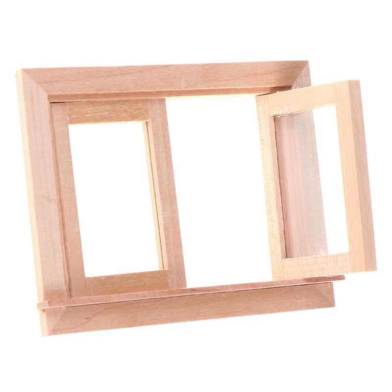 1/12 Dollhouse Miniature Double Window Wooden 2 Pane Frame and Glass Plate Doll House DIY Double Window Accessories