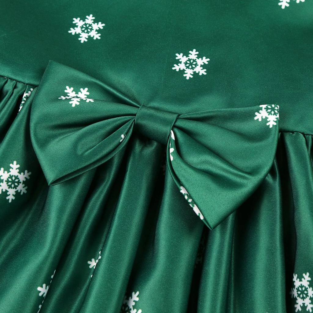 Children's Christmas Dress Cartoon Print Bow Dress Christmas Performance Sparkling Kids Birthday Dress Elegant Soft Party Dress Ball Gown for Girls