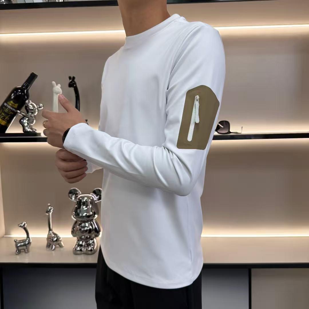 

Мужская спортивная футболка с длинным рукавом и круглым вырезом, быстросохнущая, на весну и осень, приятная к коже и удобная L (90-125 jin) белый