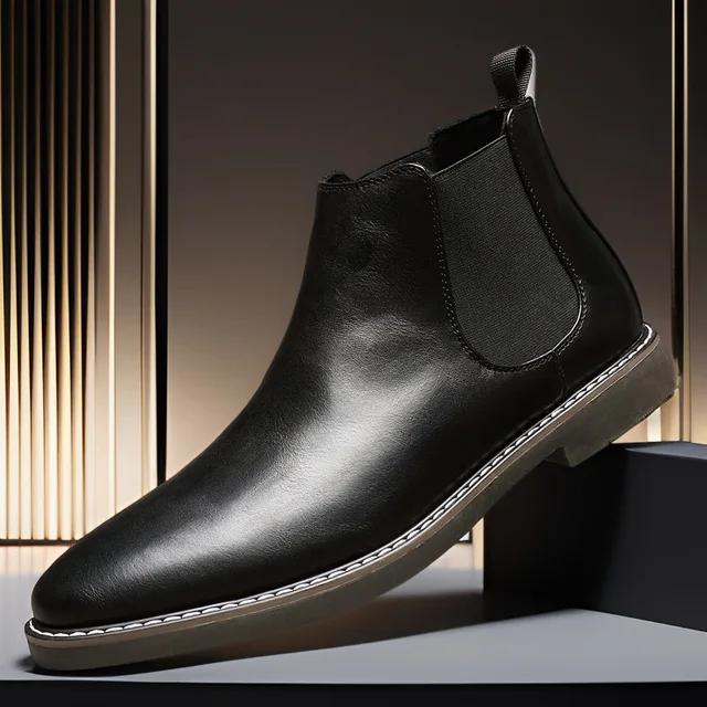 Fashion Men's Leather Shoes 2025 New Fashion Retro Plus Size Short Boots with Pointed High Top British Style Casual Leather Boots