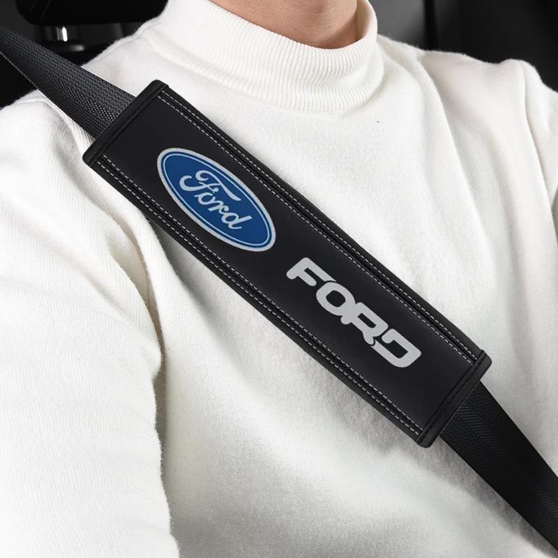 BBBB6 Pair Leather for Ford Car Logo Inner Seat Belt Cover Explorer Galaxy Ranger Focus Transit Fiesta Mondeo Edge Protection wheelcap