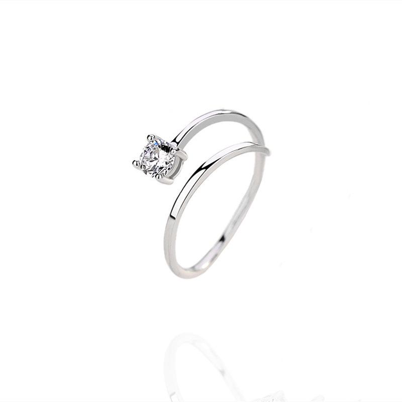 S925 Sterling Silver Adjustable Open Ring with Diamond Inlays - Four-Prong Design, Perfect for Qixi Festival.