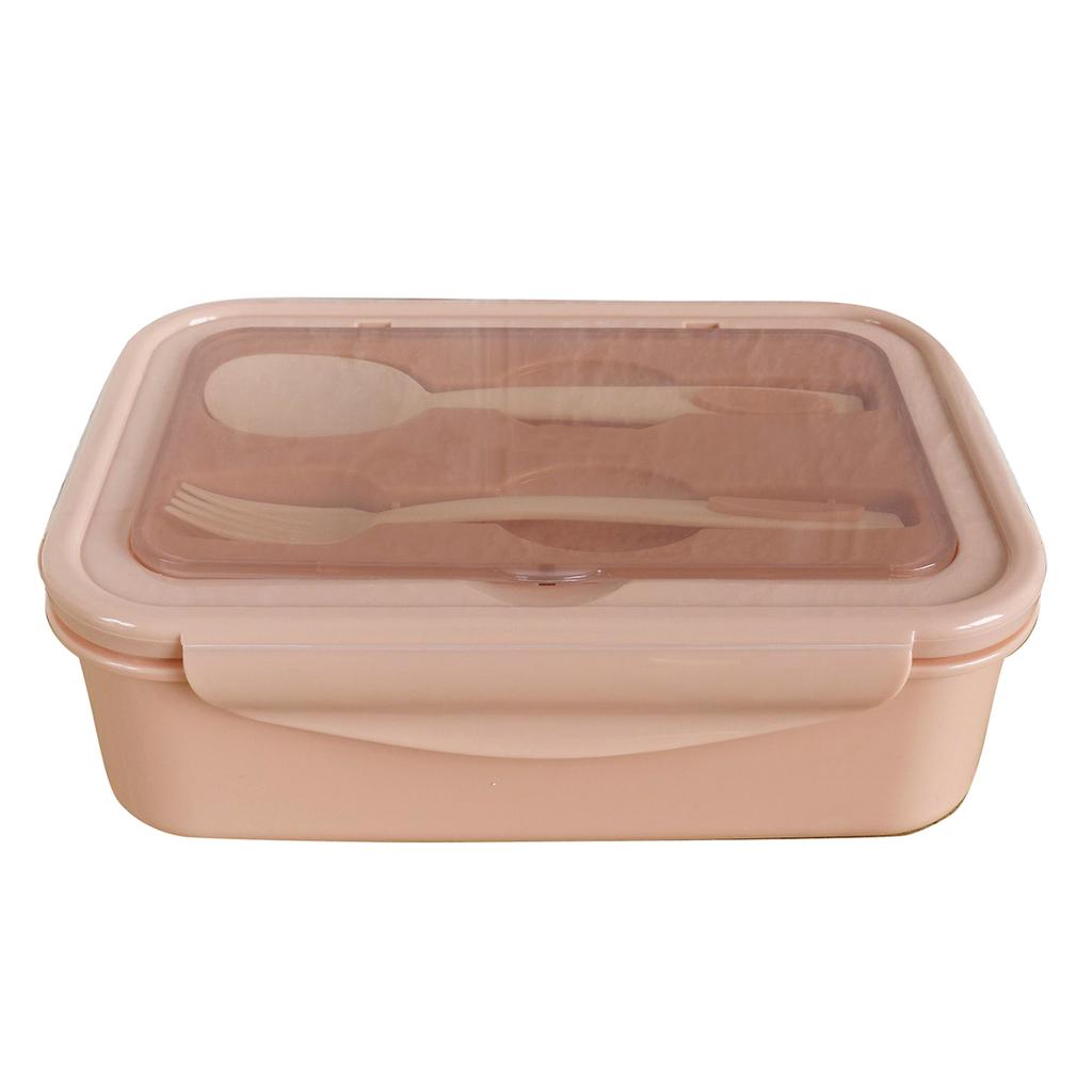 1400ML Plastic Lunch Box With Fork and Spoon 3 Compartment Single-layer proof Reusable Crisper Portable Sealed Box for Adults Kids Home Scho