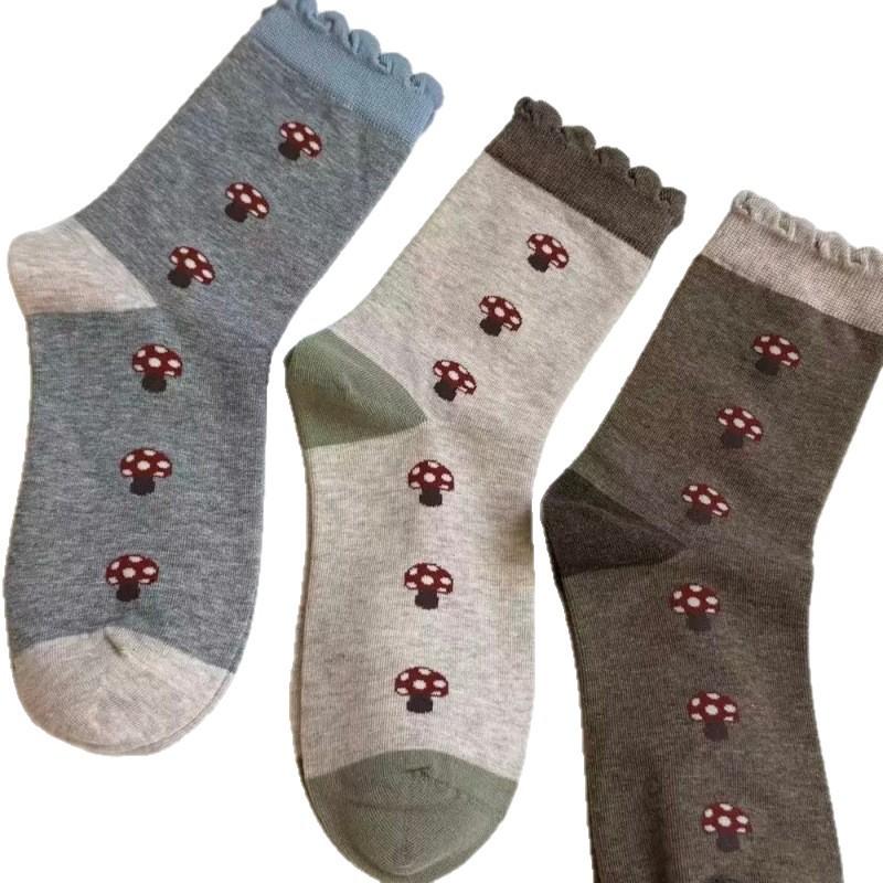 Mica Color Spring Retro Mushroom Mid-calf Pure Cotton Socks for Children