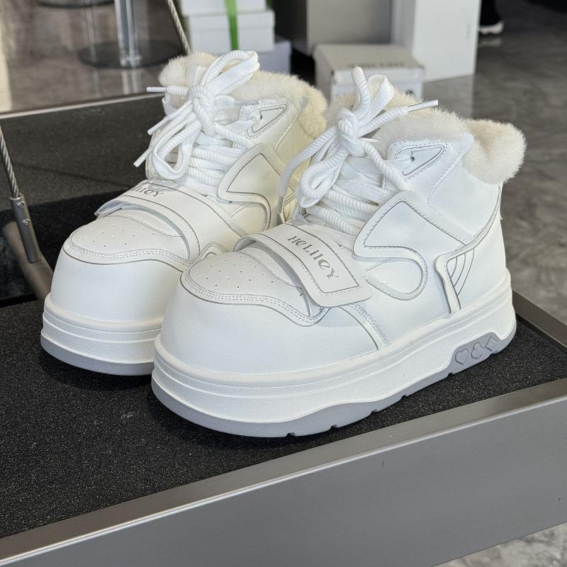 Scarpe alte con plateau, sneakers calde in peluche da donna con lacci, lana ispessita, scarpe grandi alla moda in cotone, stivali da neve vintage