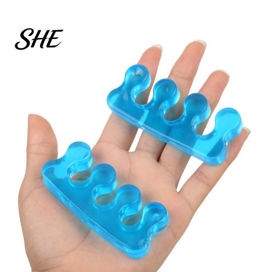Soft Toe Stretcher 1 Pair Separator for Overlapping Toes, 3-Hole Blue Gel Bunion Corrector, Elastic SEBS Foot Spacer Hallux Valgus, Straightener Women