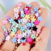 200pcs Five-Petal Nail Art Flowers with Gold & Silver Beads - White & Pink Resin Ornaments