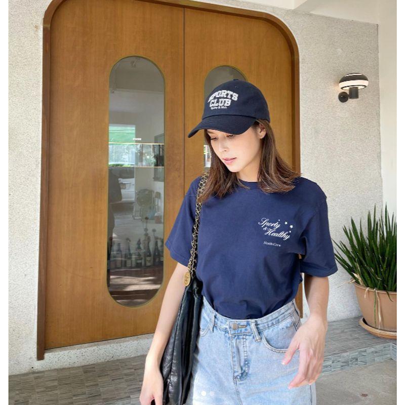 North America Niche Style Retro Sports Style XINGX Pattern Print Casual Loose-Fitting Pure Cotton Short Sleeves T-shirt for Women