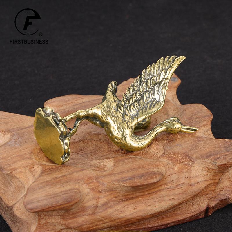 Retro Solid Brass Crane Small Statue Office Desktop Ornament Animal Figurine Mniature Tea Pet Children Toy Gifts Home Decoration