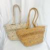 Retro Style Women's Color Block Large Cotton Rope Woven Beach Bag