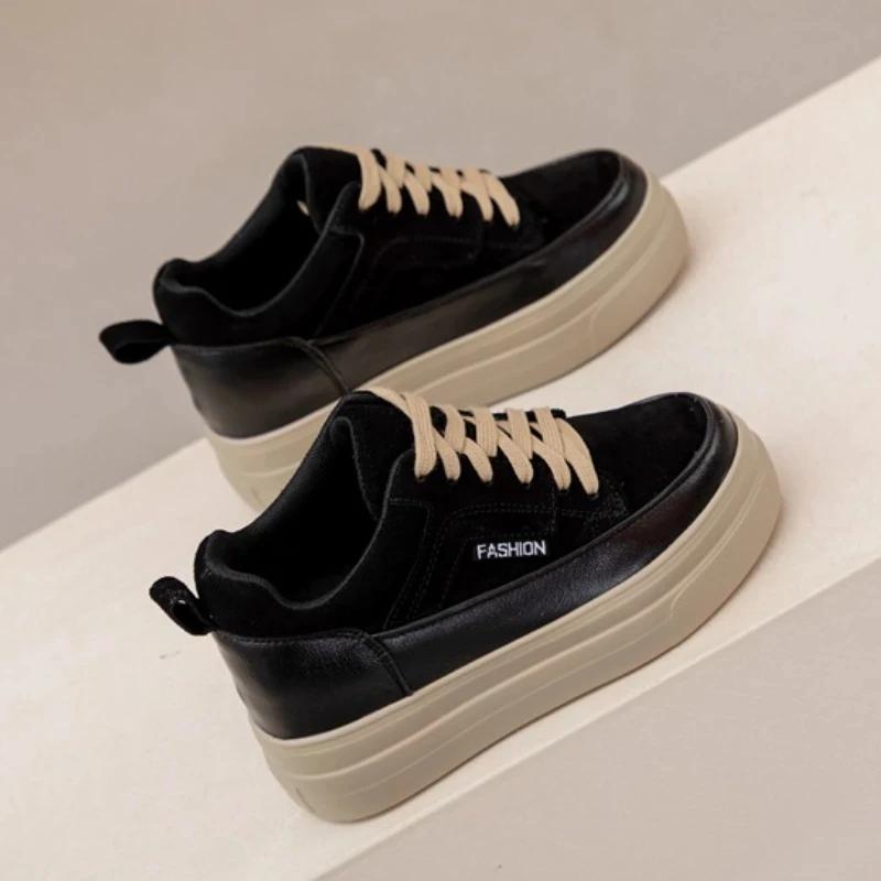 Mode 8 cm Echtes Leder Kuh Wildleder Plattform Keil Frauen Mode Chunky Turnschuhe Frühling Herbst Casual Frauen Versteckte Heels Schuhe