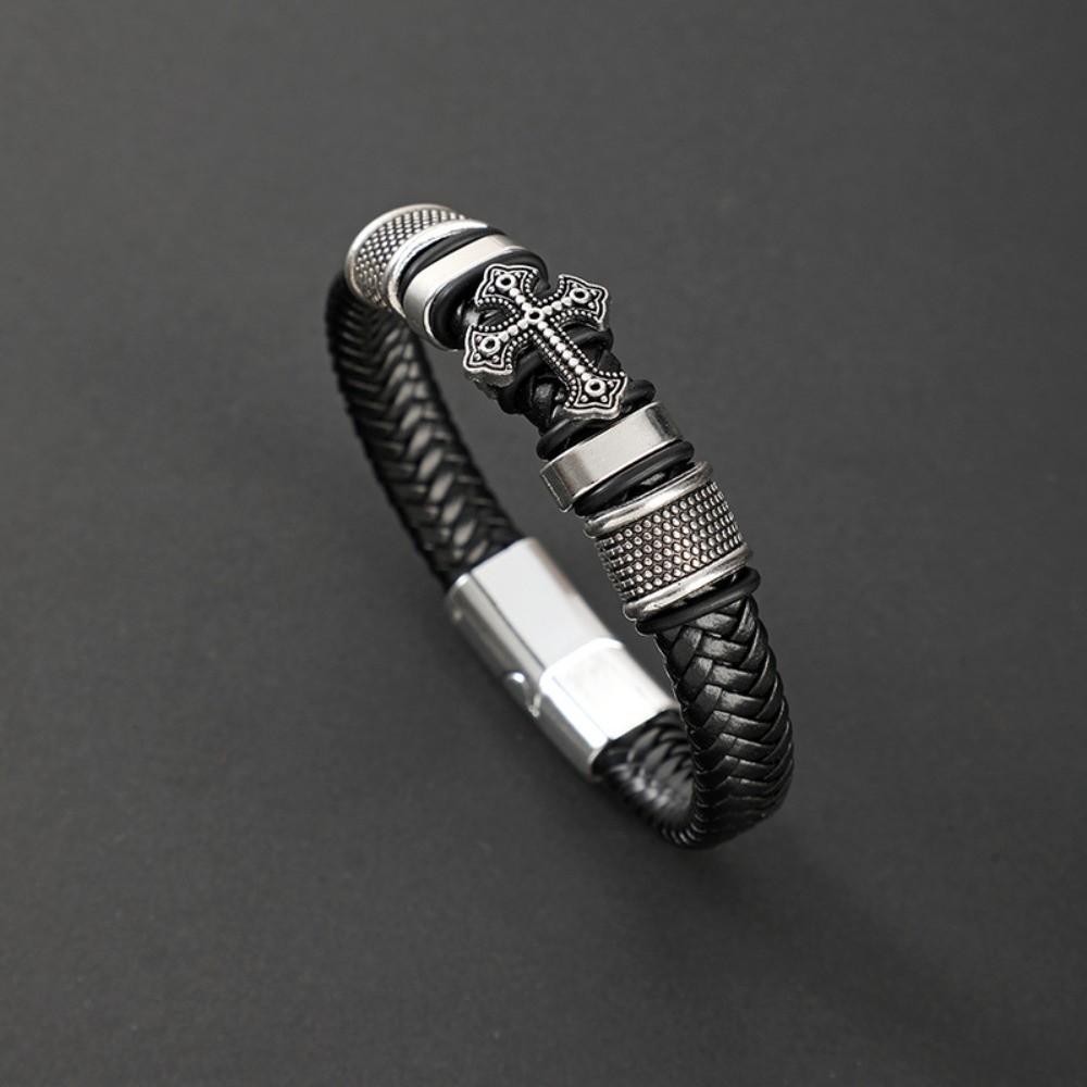 Cross Men's Cross Bracelet Zinc Zinc Alloy Leather Bangle Dark Series Leather Bracelet  Fashion Jewelry