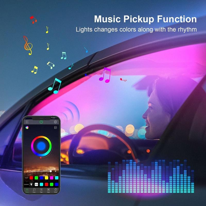 Colorful RGB Led Interior Car Lights Strip Acrylic Ambient Lights Neon Dashboard Atmosphere Backlight with USB Music Sync Rhythm