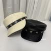 Stylish and Versatile Pu Soft Leather, Light and Comfortable Breathable Flat Top Hat, Simple Star Skull, Belt Label Decoration