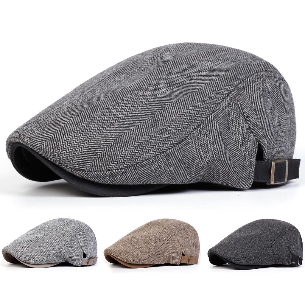 1Piece Men Herringbone Beret Outdoor Adjustable Sunscreen Leisure Hat Spring Autumn Travel Tourism Beach Vacation