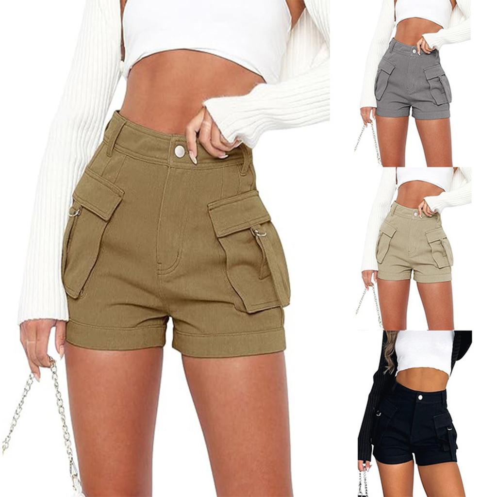 Women's High Waist Fashionable Personality Stretch Casual Denim Workwear Pocket Shorts