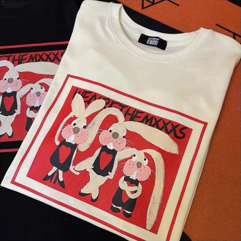 Black Cotton Short-sleeved T-shirt for Women In Summer New Loose and Fashionable Age-reducing Cartoon Rabbit Top