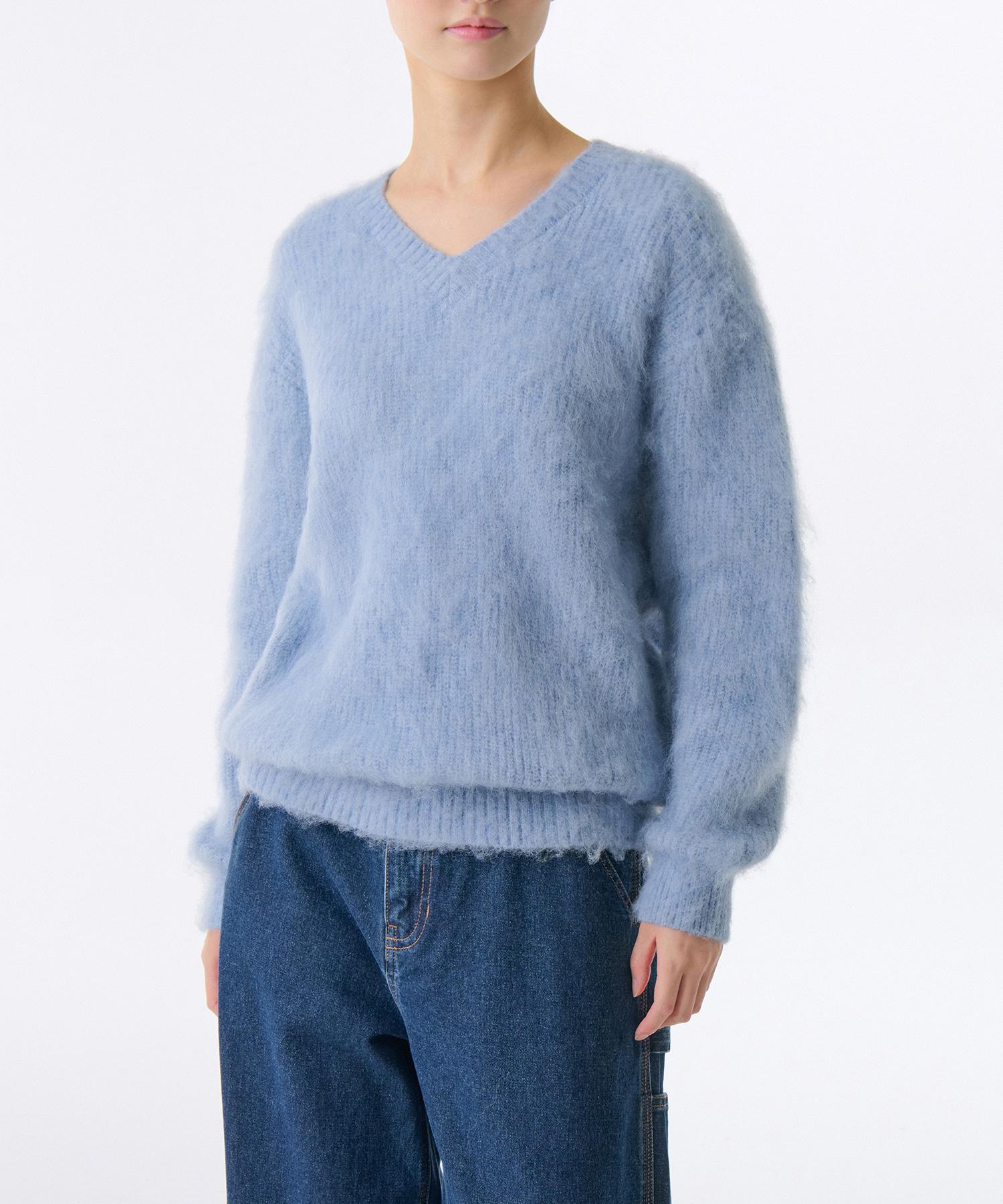 Musinsa Standard Woman Women S Hairy Relaxed V-Neck Knit [Sky Blue] Sky Blue/S
