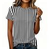 Women's Casual Crew Neck Short Sleeve Pullover T-Shirt Vertical Stripe Print Top Lightweight Soft Fabric Summer Wear