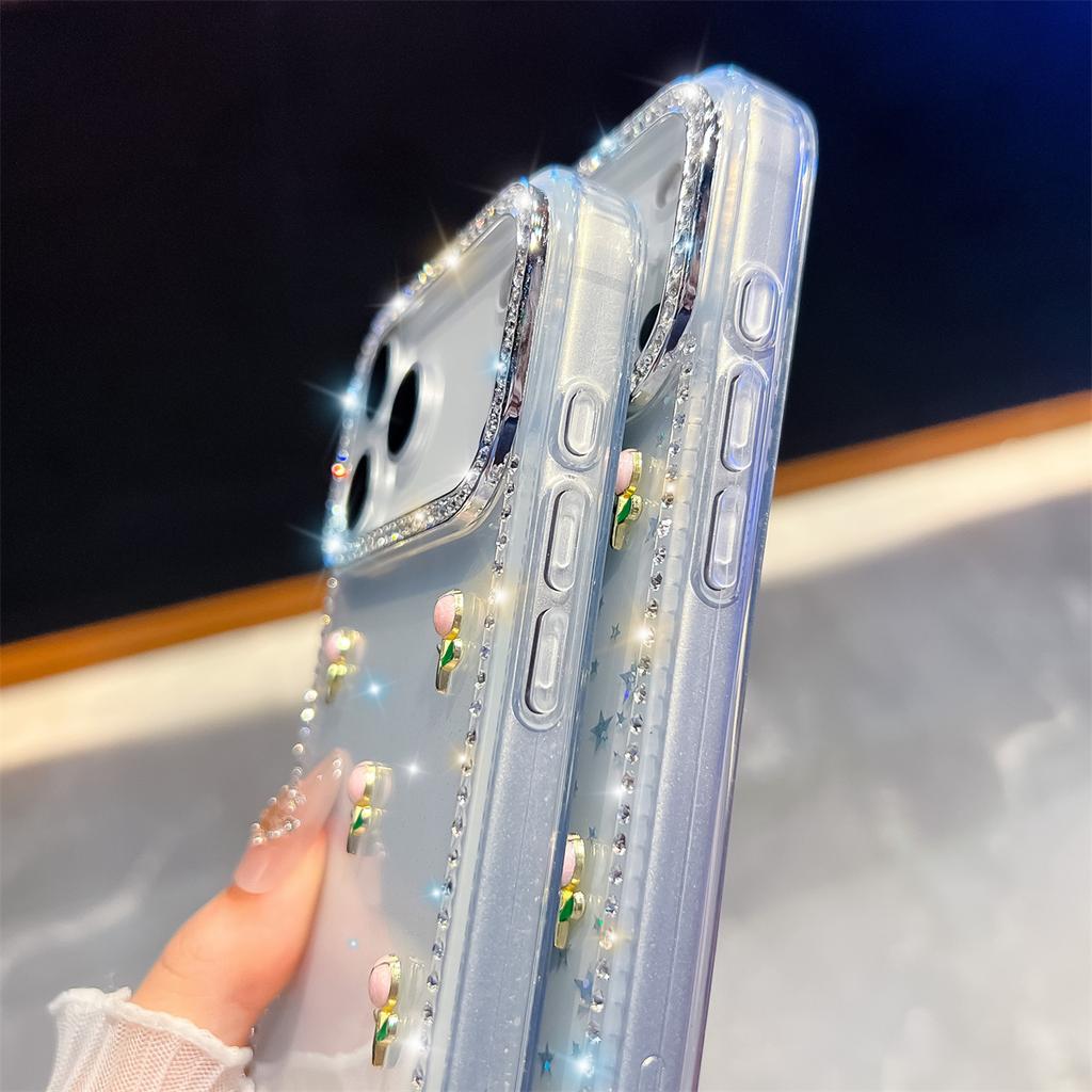 Handmade Sparkly Diamond Tulip IMD Phone Case, Compatible with iPhone 13-17 Series