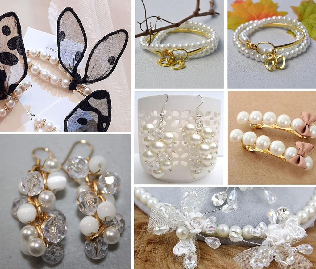 Pearl Beads BetterJonny 170 Pieces Craft Round Pearls with Holes White Hand Pearl Parts Boxed Craft Materials Handmade Materials (12mm Double Holes)…