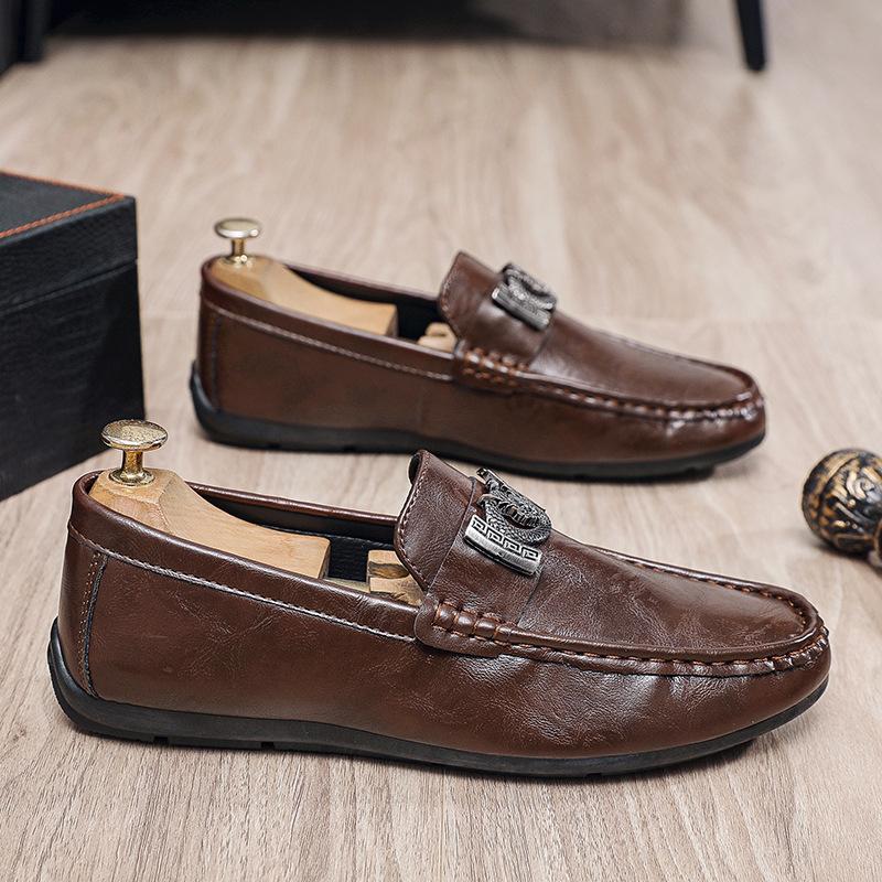 

Doudou shoes men s 2025 new men s one-pedal business casual leather shoes lazy loafers high-end British men s shoes 44 коричневый