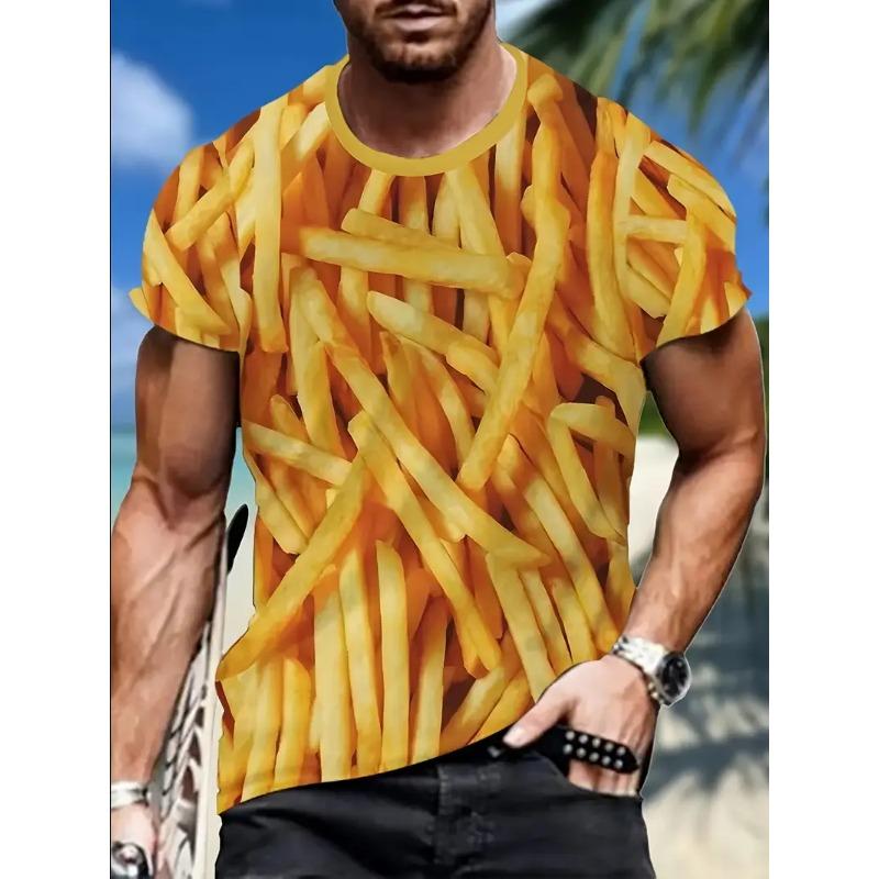

Большая мужская футболка с 3D-принтом с рисунком картофеля фри и гамбургера, мужская футболка с коротким рукавом и круглым вырезом, летняя модная футболка, повседневный удобный универсальный топ 6XL