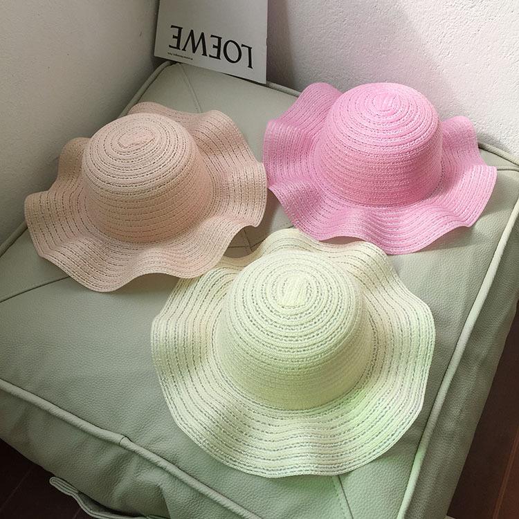 Children's Handmade Wide-Brim Wavy Edge Sunhat with Elastic