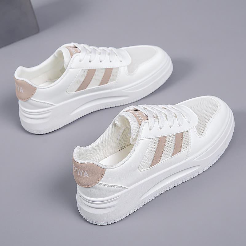 Ladies' 2025 Lightweight White Leather Height-Boost Sports Casual Shoes - Breathable Soft Thick Sole for Spring & Autumn