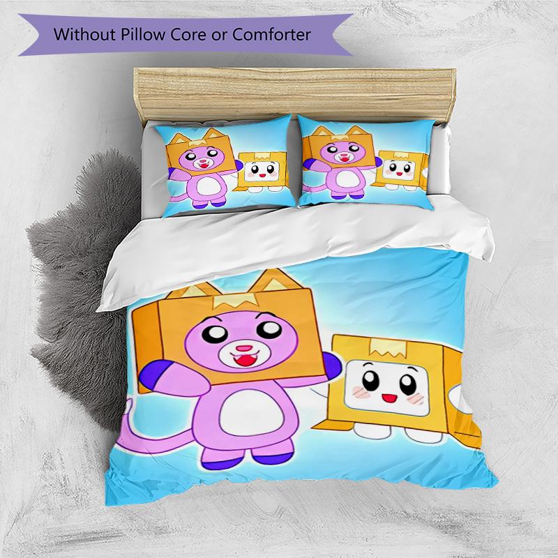 3pcs Lankybox Foxy and Rocky1 Pattern Bedding Set Duvet Cover Set Includes Duvet Cover &pillowcases, Perfect All Season Bedroom Decoration & Gift