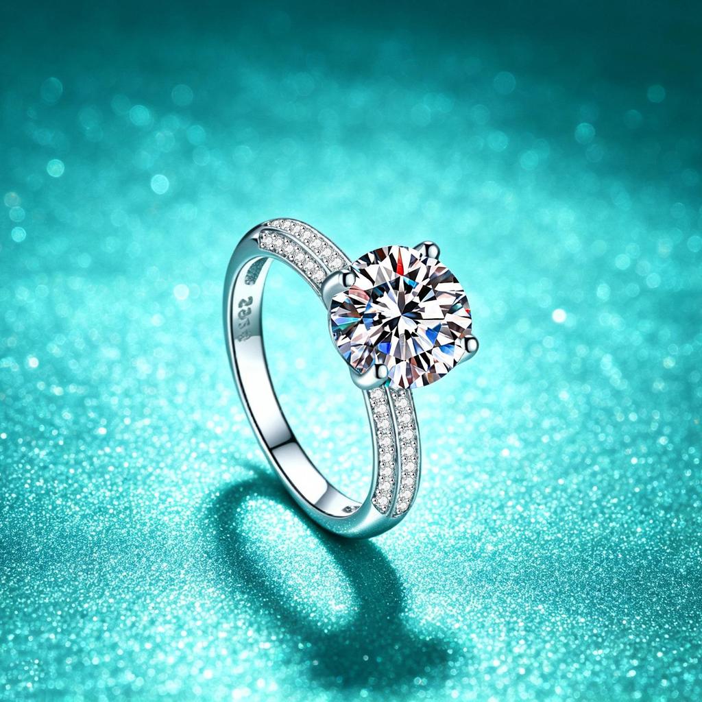 S925 Sterling Silver 2 Carat D Color Moissanite Engagement Ring for Women