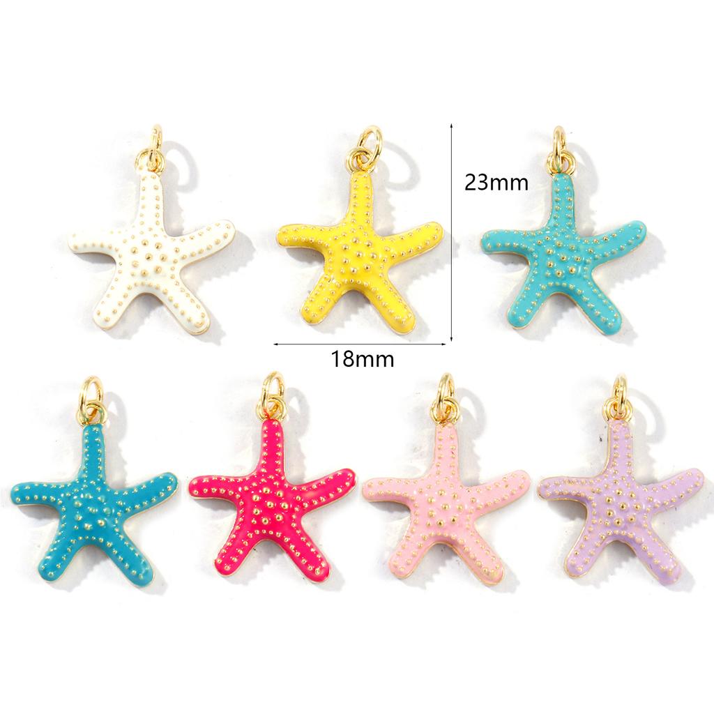 2 PCs Brass Ocean Jewelry Charms 18K Gold Plated Enamel Starfish Pendants For DIY Necklace Bracelet Jewelry Making 23mm X 18mm