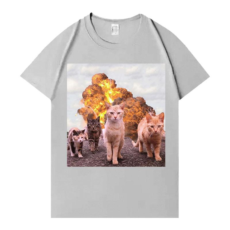 Funny Cat Explosion Pop Graphic T Shirt Fashion Crewneck Short Sleeve Summer Gothic Print Topunisex Loose Clothes Hot Sale