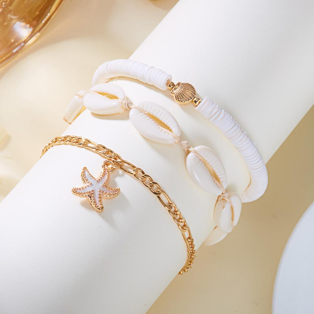 New Bohemia Starfish Conch Shell Beads Anklet For Women Double Heart Beaded Leg Chain Summer Beach Party Barefoot Sandal Jewelry