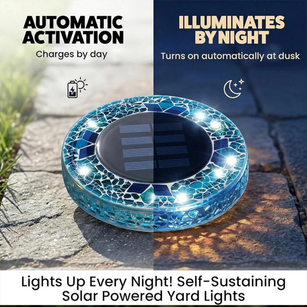 Luce Solare a Disco Mosaico, Illuminazione da Giardino Impermeabile in Vetro, Luci LED Decorative Colorate per Sentieri dal Tramonto all'Alba