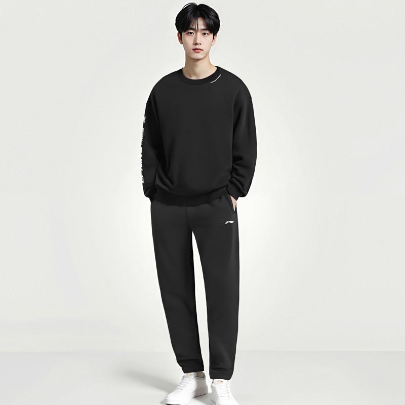 Li-Ning Versatile Round Neck Long Sleeve Comfortable Sweatpants Commuter Hoodie Set Men Sets AWDTB37-12+AKLUA75-5