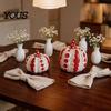 Kitchen Table Autumn Display Ceramic Pumpkin Sculpture, Modern Polka Dot Figurine, Farmhouse Fall Seasonal Mantel Decor Tabletop Decoration for Fall,