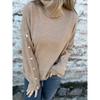 2026 Fall Winter Womens High Neck Button Knit Sweater Casual Solid Color Pullover