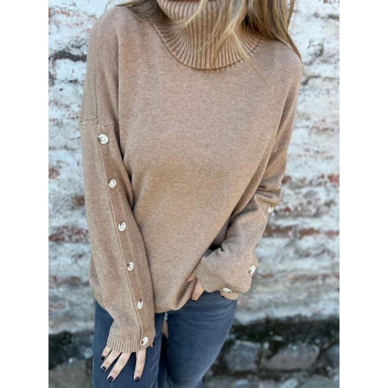 2026 Fall Winter Womens High Neck Button Knit Sweater Casual Solid Color Pullover