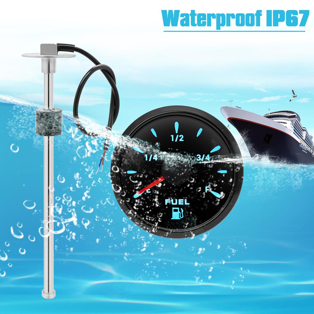 Car FUEL Gauges Instruments+A5 Fuel Float Sensor 0-190 Ohm 7 Color LED Water Tank Level 52MM Waterproof for Boat Marine 12V 24V
