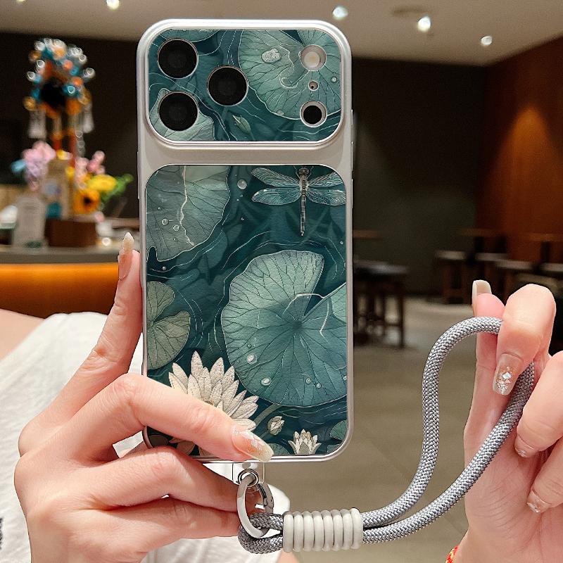 Oil Painting Floral Leather Lanyard Case For iPhone 18 Pro Max Hybrid TPU+PU Anti-skid Soft Cover For iPhone 17 16 15 14 13 Pro Max