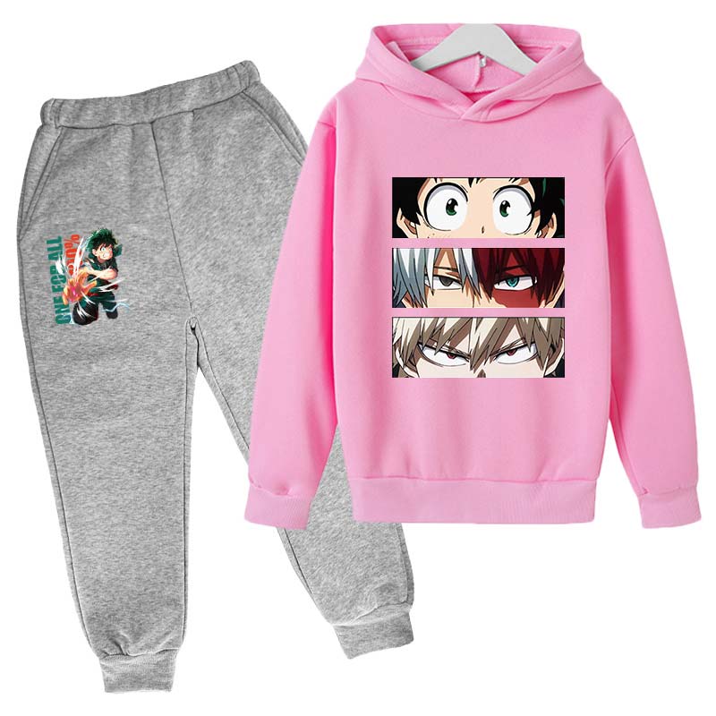 Japanese My Hero Academia Suit Graphic Long Sleeve Hoodies+pant Anime Funny Bakugou Katsuki Harajuku Fashion Sudadera Sweatshirt