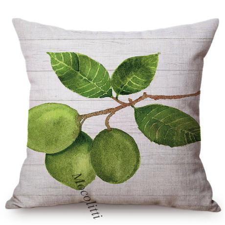 Green Lemons Fruit Pattern Cushion Cover Sofa Pillowcase Citrus Farm Water Color Art Decoration Square Throw Pillow Case Cojines