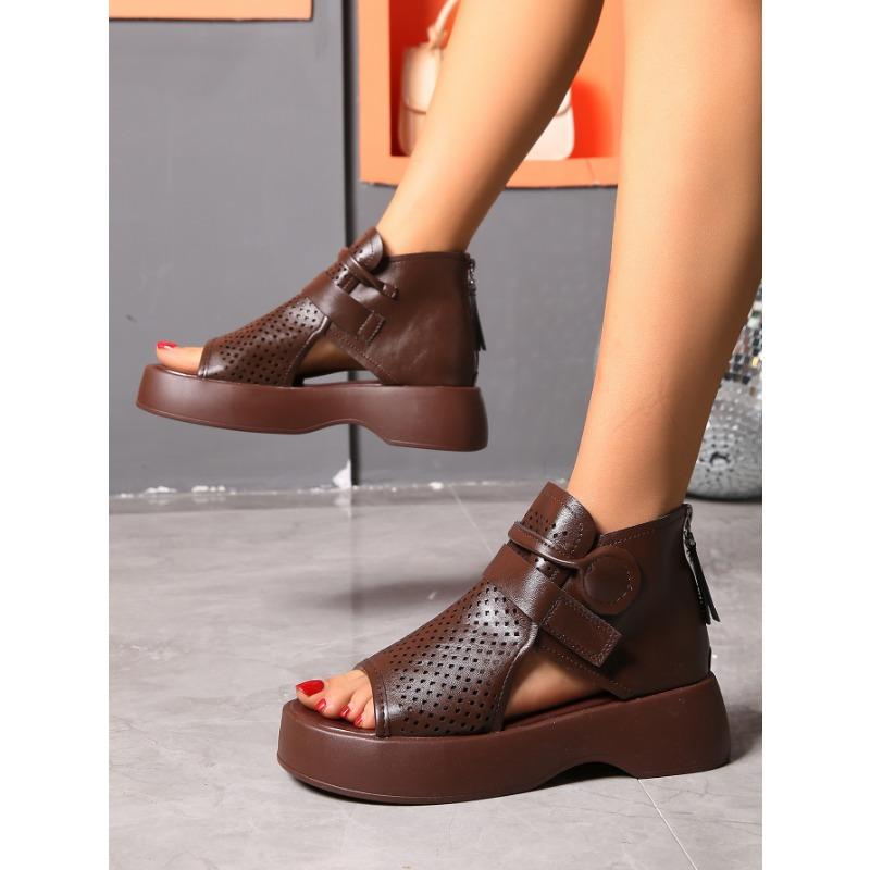 Women's Spring and Summer New Fish Mouth Cutout Boots Platform Wedge Sandals Back Zipper Waterproof Platform Sandals