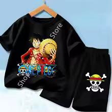 Set di Vestiti Estivi a Maniche Corte Anime Ragazzo Ragazza T-shirt Pantaloncini 2pz Un Pezzo Outfit per Bambini Chopper Luffy Tuta Completo Bambini