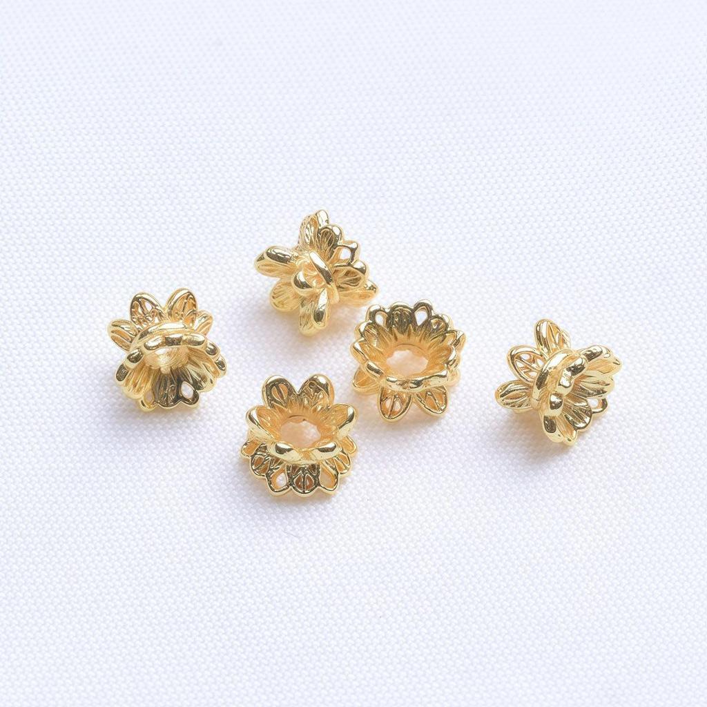 18K Gold Plated Filigran Doppelseitige Blumen-Abstandshalter Perlen für DIY Armbänder & Halsketten